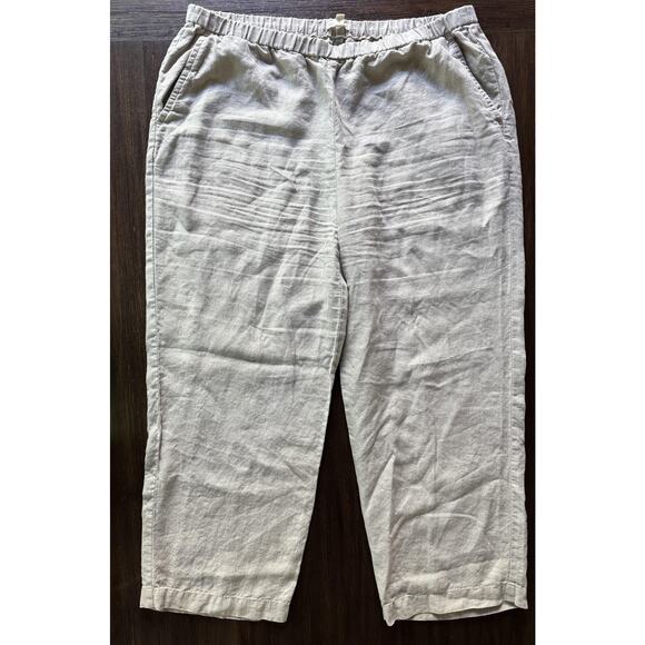 Eileen Fisher Cropped Organic Linen Pants Womens Large Beige Wheat Straight Leg - Picture 2 of 12